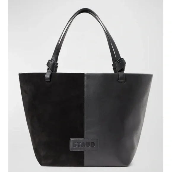 STAUD IDA Tote bag in calf leather and suede black medium large designer classic - Picture 1 of 15